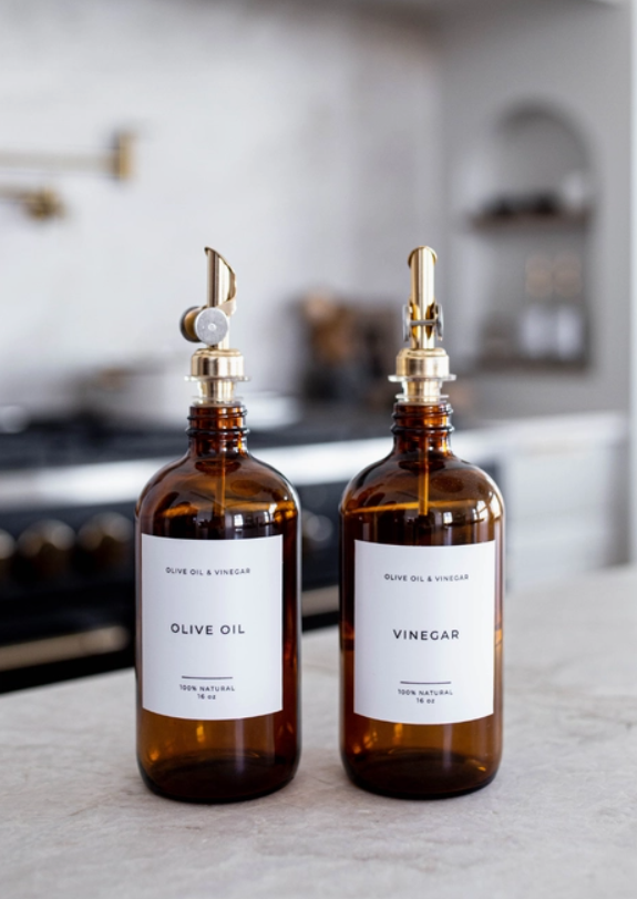 Olive & Vinegar Glass Amber Bottles with Spout