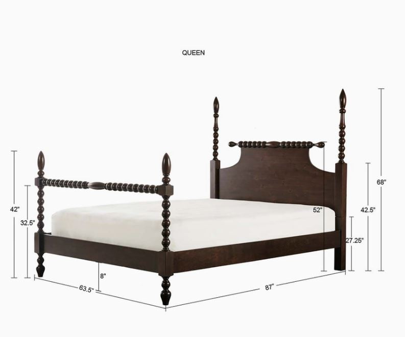 Rolling Pin Style Turned Post Bed Bedframe, Morocco Brown