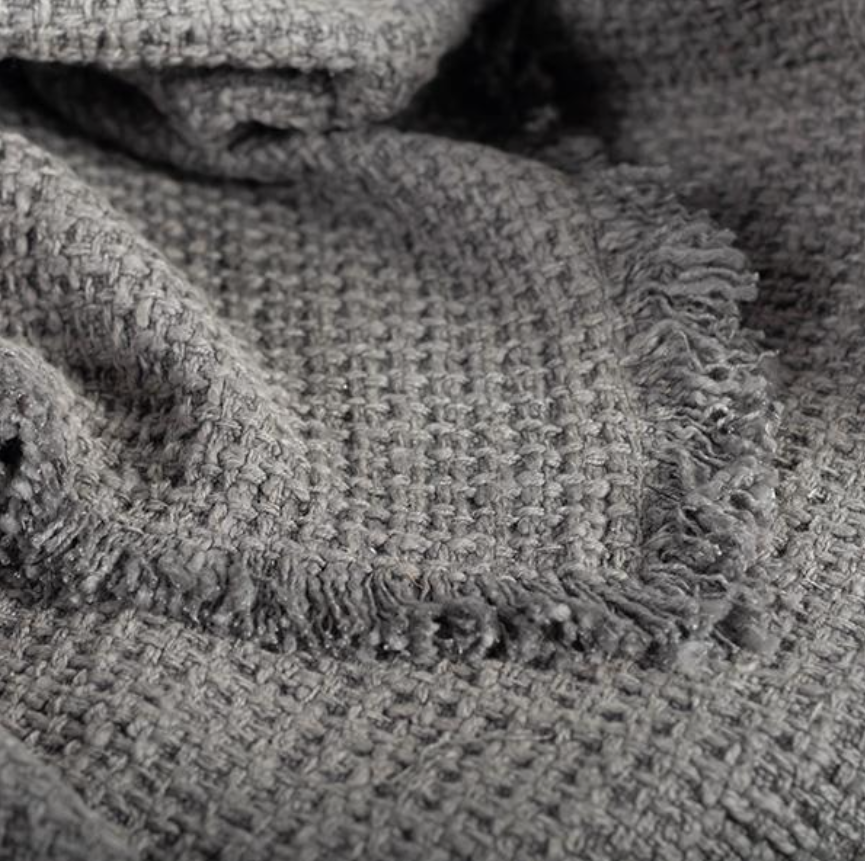 Cotton Throw With Fringes - Grey