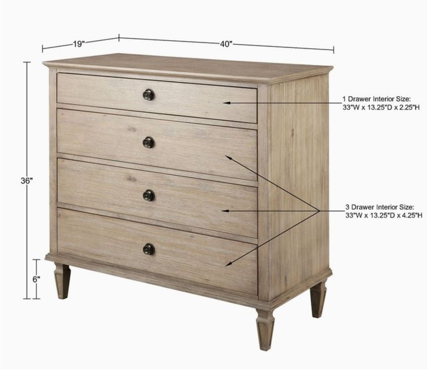 European Country Style 4-Drawer Dresser - Grey