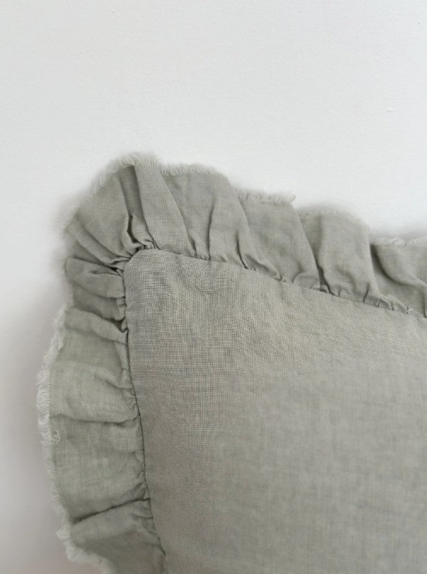 Hallie Ruffled Linen Cushion Cover – Dusty Sage