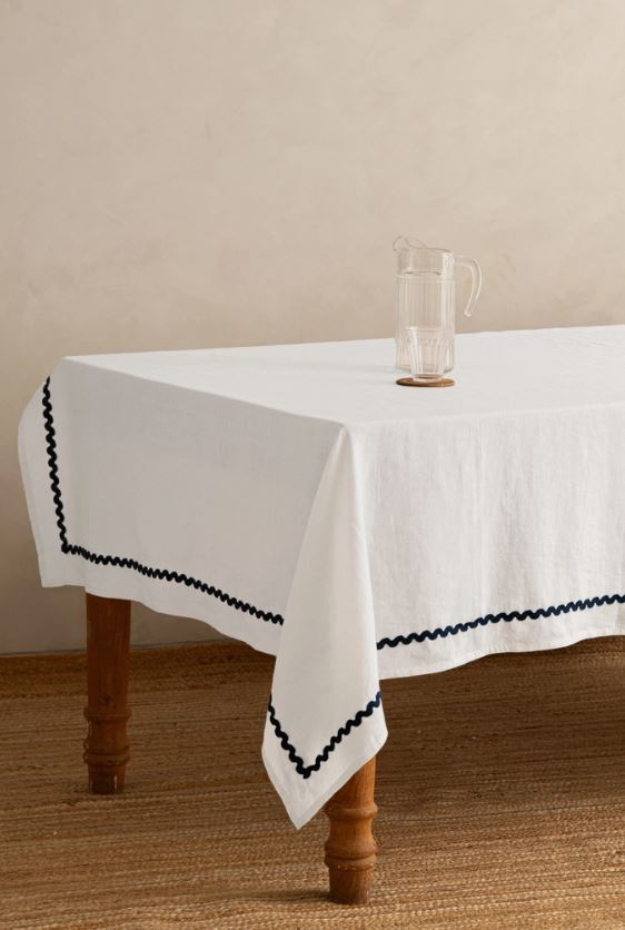 Linen Blue Lace Tablecloth