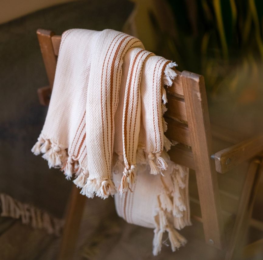 Mustard Striped Cream Throw Blanket & Bedspread