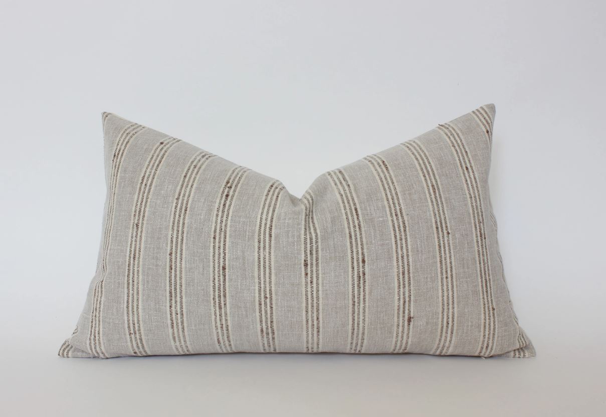Neutral Striped Lumbar Pillow Cover, Beige Pillow | Landyn
