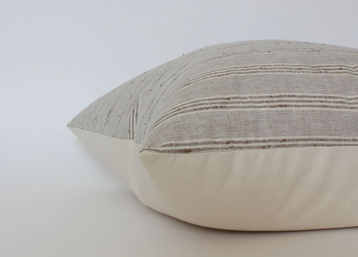 Neutral Striped Lumbar Pillow Cover, Beige Pillow | Landyn