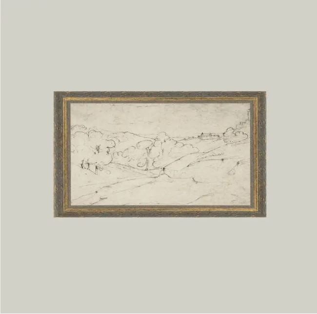 Rolling Hills Sketch Framed Antique Art