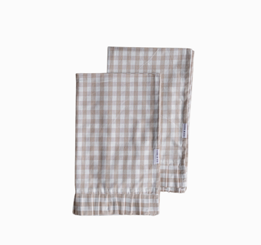 Ruffle Beige Gingham Kitchen Dish Towel - Set of 2