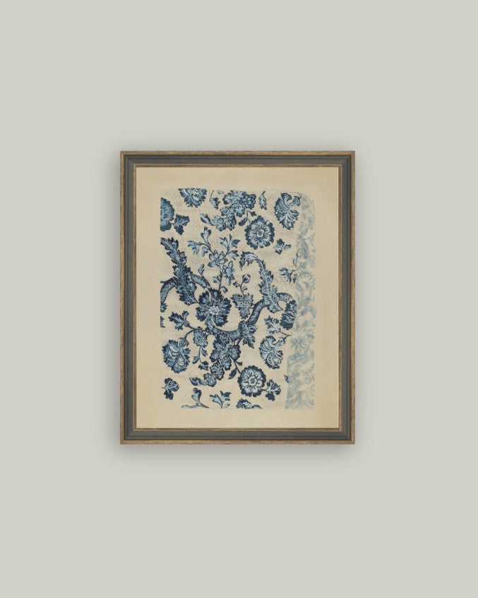 Blue Textile Pattern Framed Antique Art