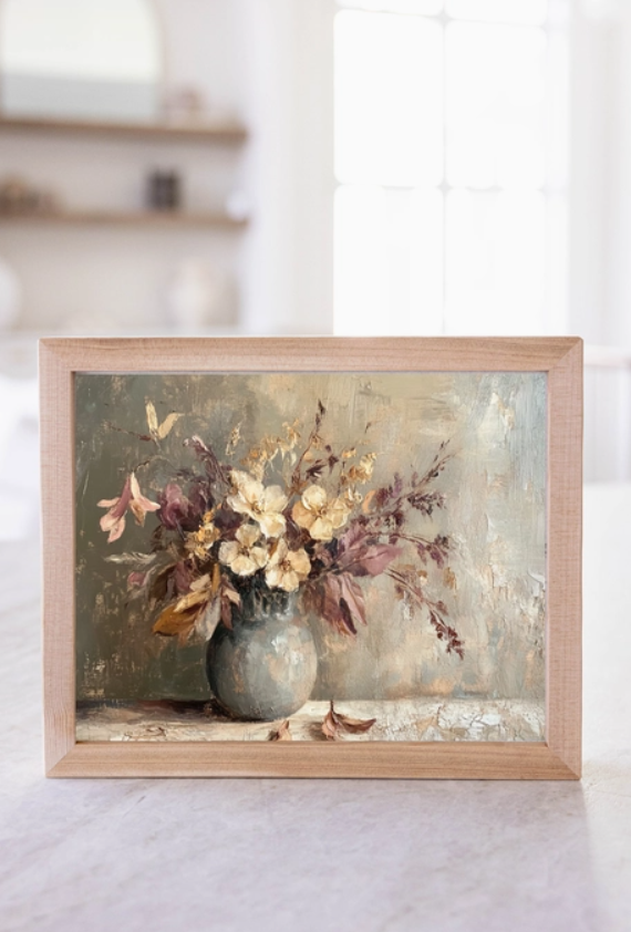 Vintage Elise Dried Flowers Pine Framed Art