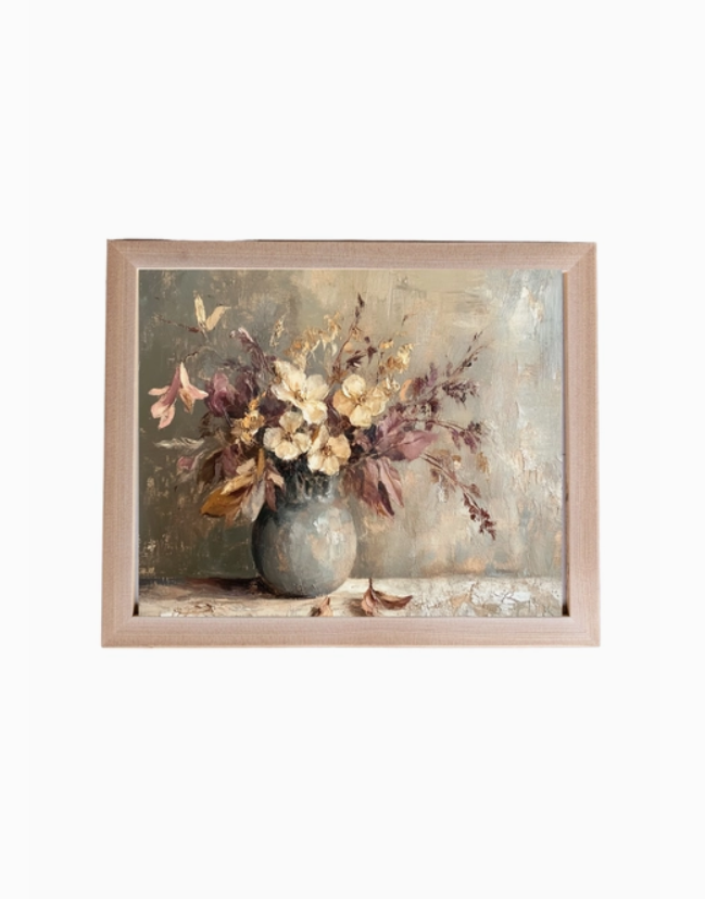 Vintage Elise Dried Flowers Pine Framed Art