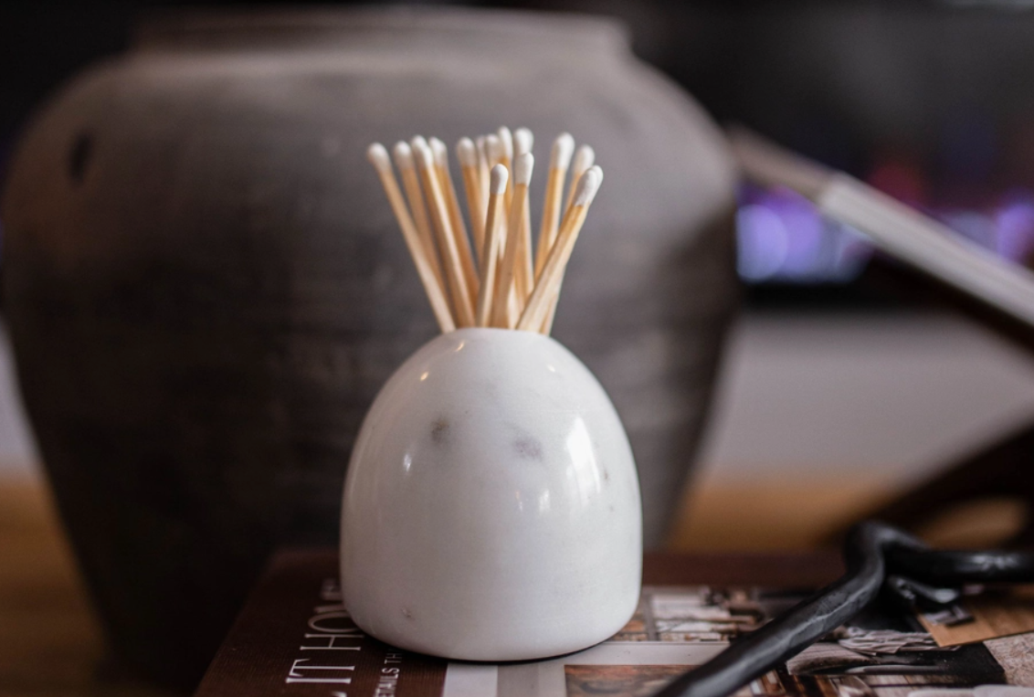 White Marble Match Holders