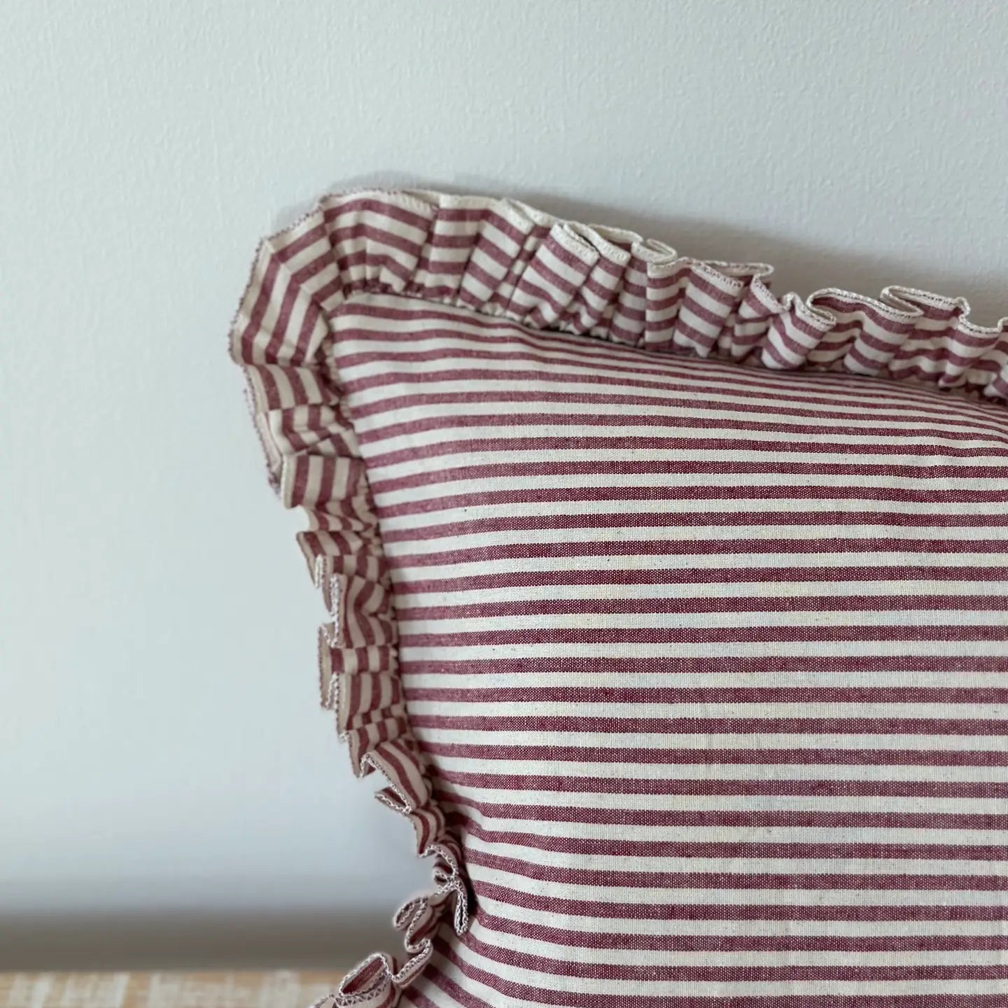 Darcy Ruffle Cotton Cushion Cover 20'x12" – Burgundy Stripe