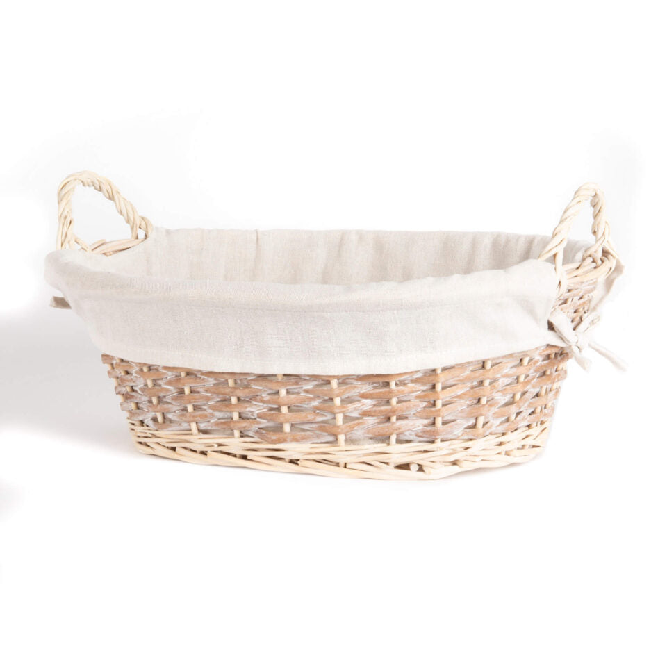 Oval Whitewash Basket with Fabric Liner