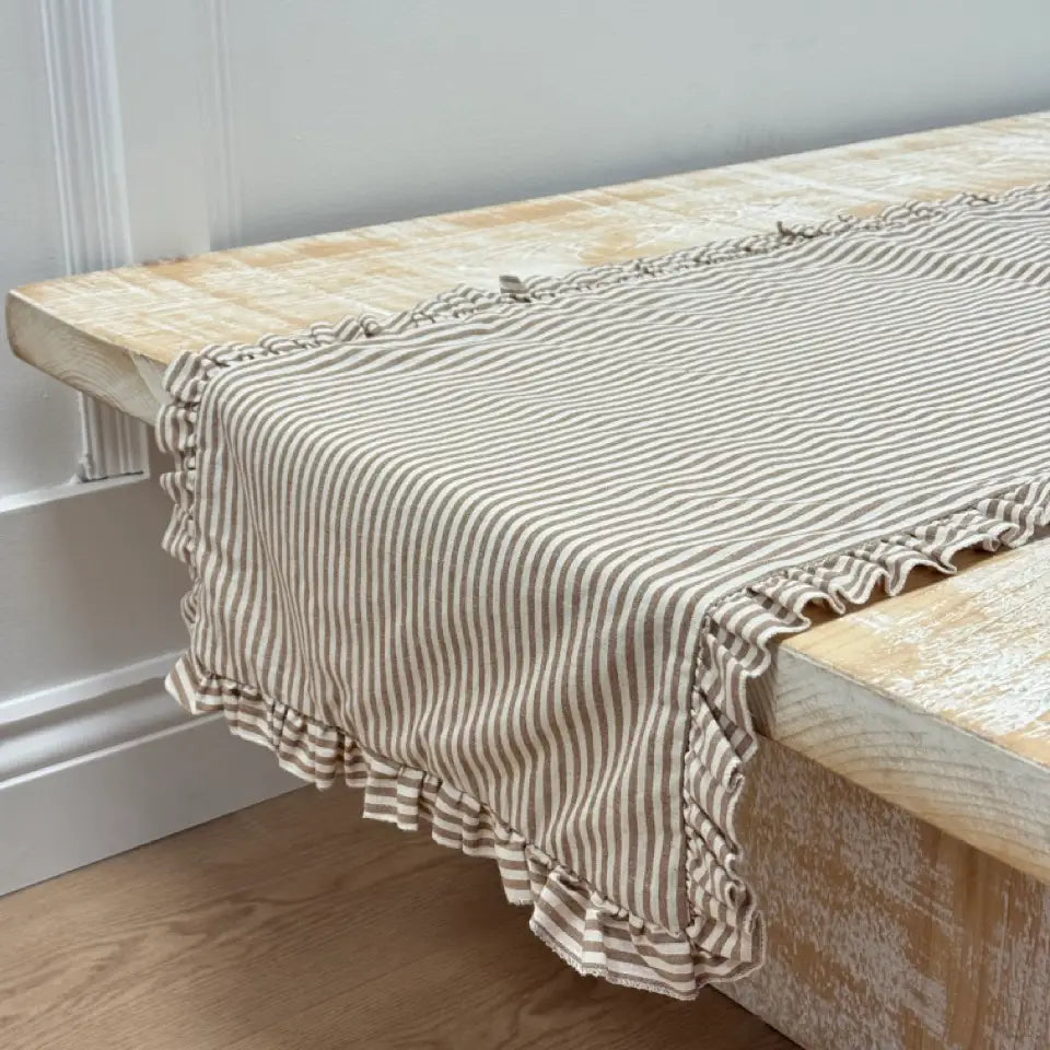 Brown Stripe Ruffle Table Runner