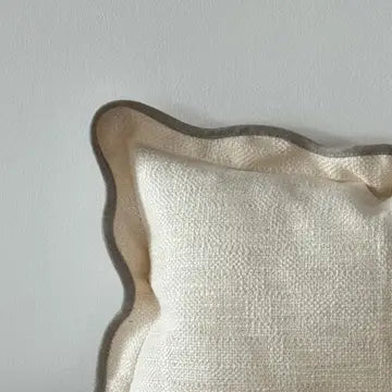 Chloe Cream and Greige Scalloped Edge Cushion 20" x 12"