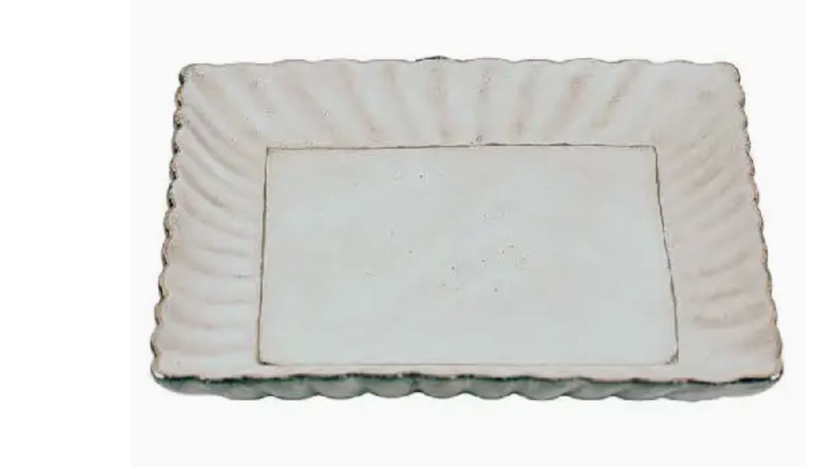 Antique Cream Scalloped Square Trinket Dish