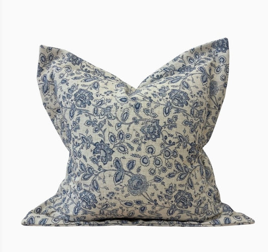 Aria Blue Floral Flanged Edge Cushion Cover