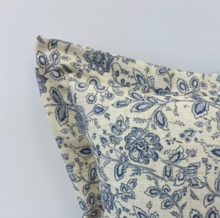 Aria Blue Floral Flanged Edge Cushion Cover