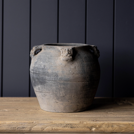 Atelier Vintage Black Grey Pot Vase with Handles