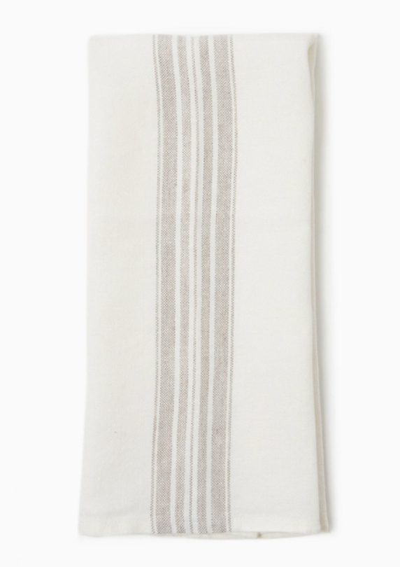 Maison Linen Hand Towel - White with Beige Stripes