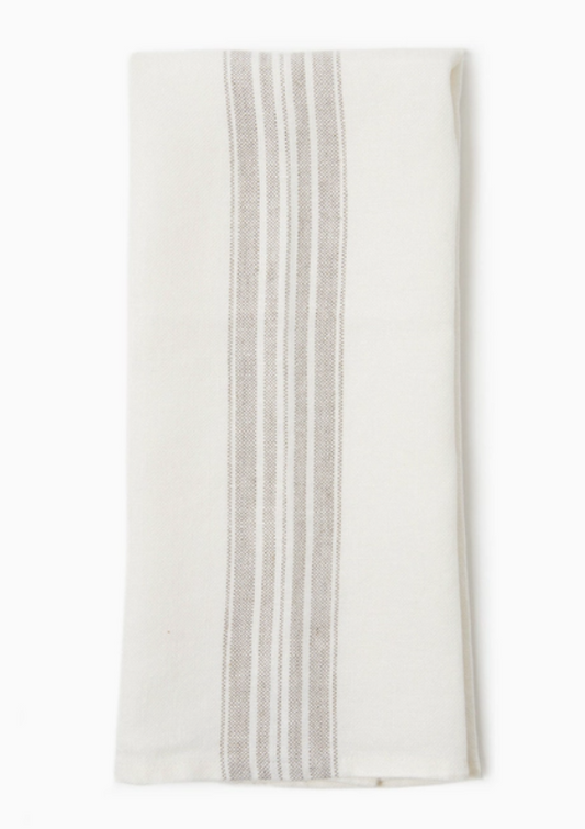 Maison Linen Hand Towel - White with Beige Stripes