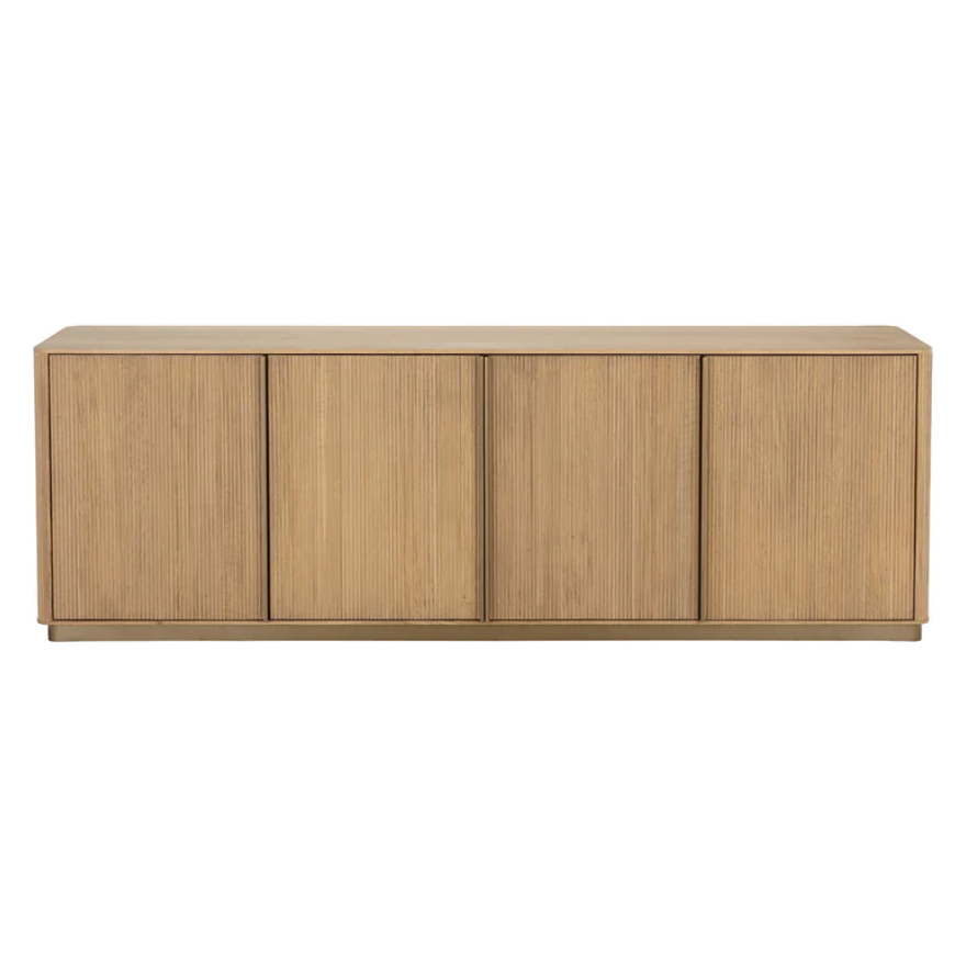 Sideboard with rustic oak veneer and vertical reeding