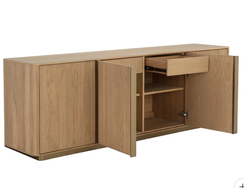 Sideboard with rustic oak veneer and vertical reeding