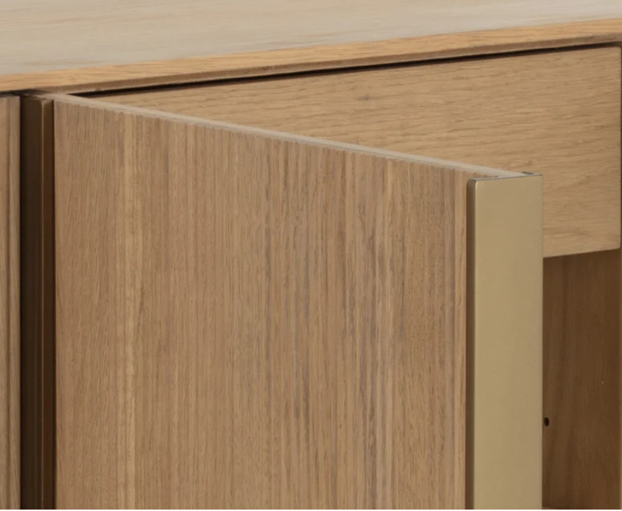 Sideboard with rustic oak veneer and vertical reeding