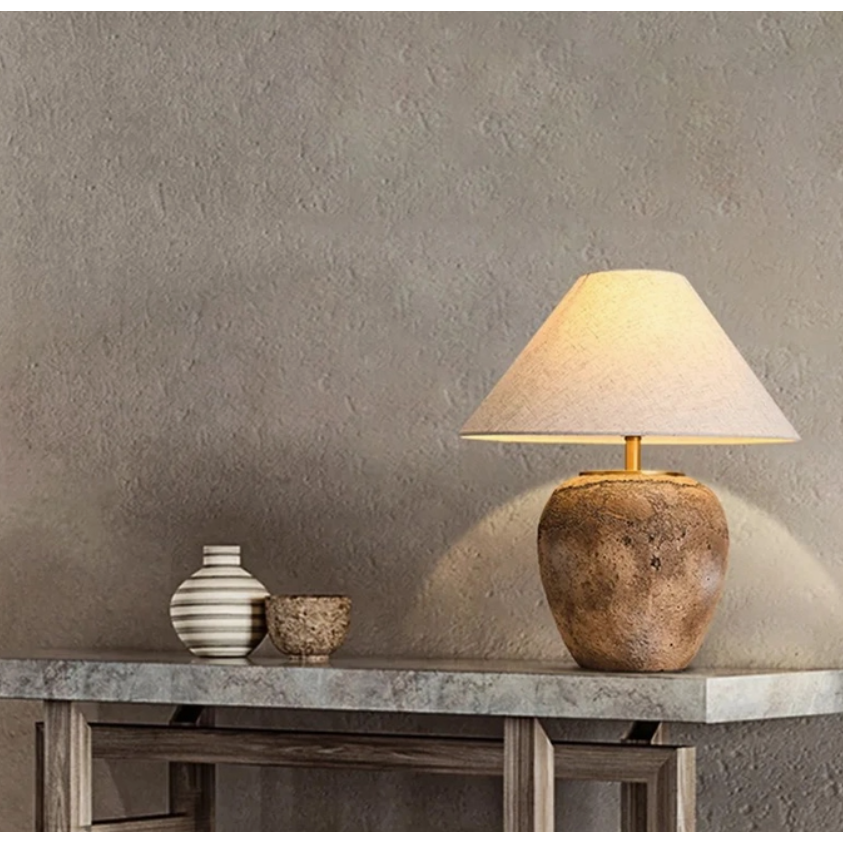 Textured clay colour ceramic lamp 