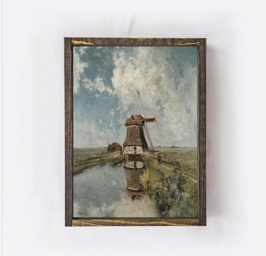 Dutch Windmill Landscape Painting