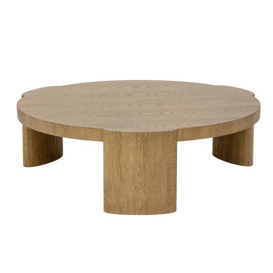 Coffee table with light brown oak veneer top with solid oak wood legs