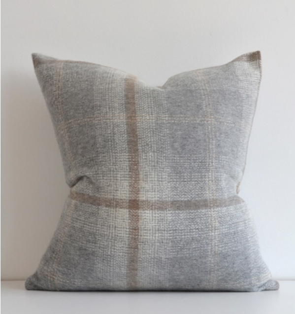 Awenda Alpaca Plaid Pillow Cover -  Grey