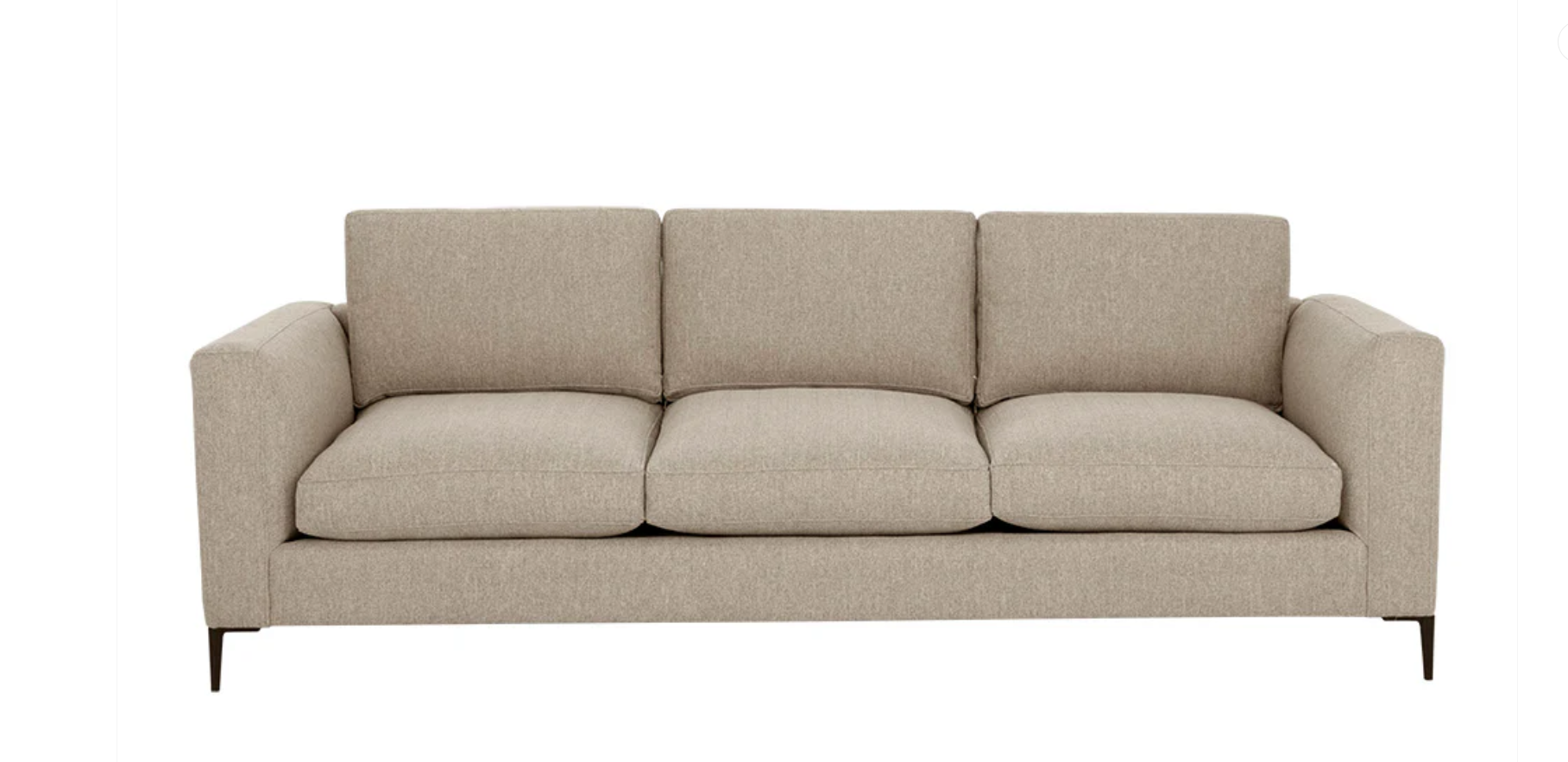 Down filled beige sofa with performance fabric