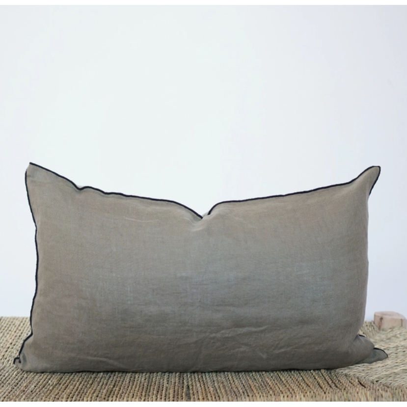 Lumbar Edged Linen Pillow Cover - Moss