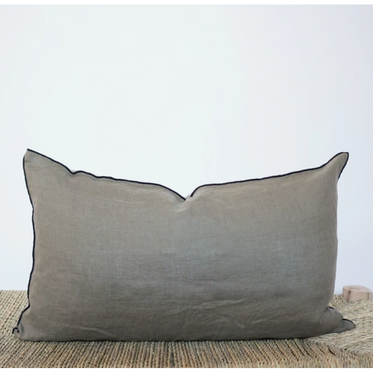 Lumbar Edged Linen Pillow Cover - Moss