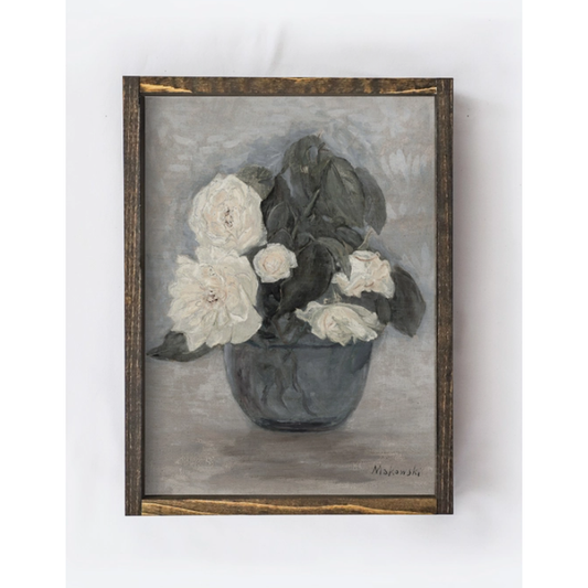 Vintage Style Flower Framed Print dark frame