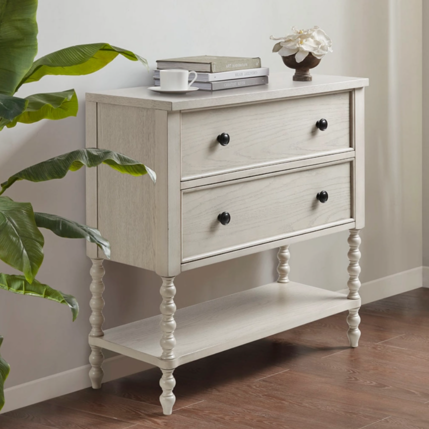 2-Drawer Storage Accent Chest w/ Turned Legs