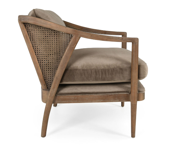 neutral taupe cane accent chair 