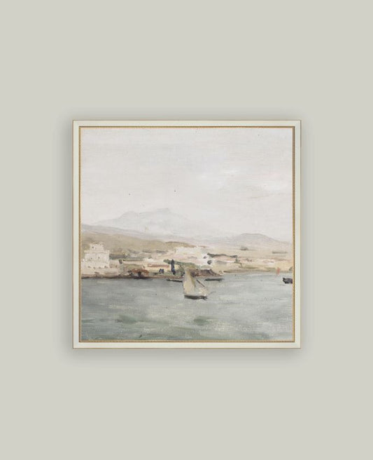 Sailboat Landscape Framed Antique Art