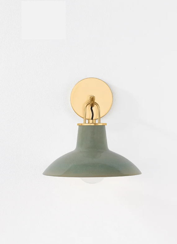 Pottersville Wall Sconce - Aged Brass with Ceramic Moss Crackle