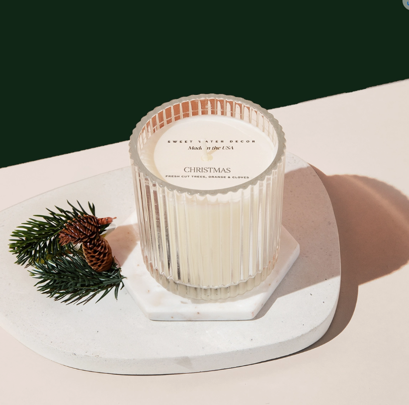 Christmas 12 oz Soy Candle, Fluted Ribbed Jar