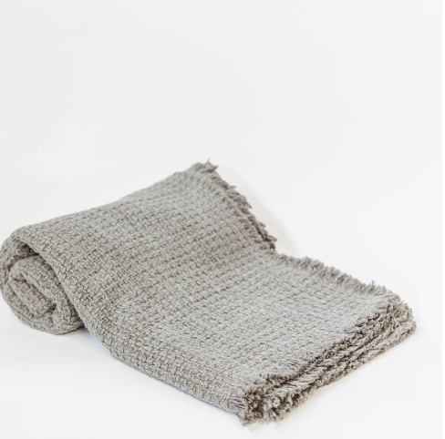 Cotton Throw With Fringes - Grey