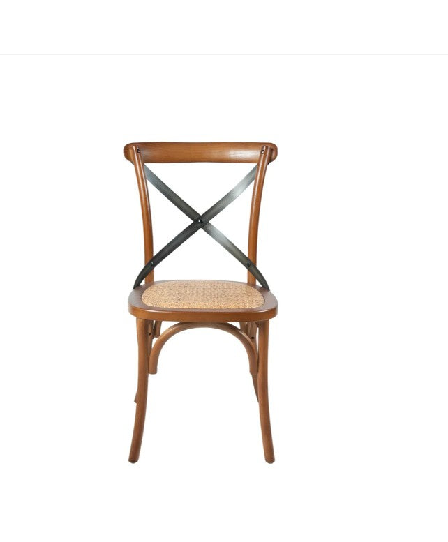 Cross Back Chair w/ Rattan Seat in Brown