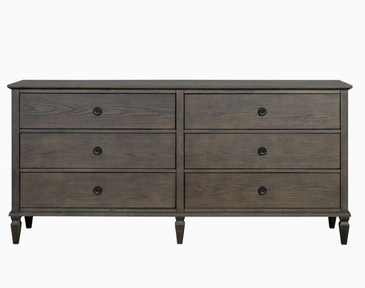 European Country Style Farmhouse 6-Drawer Dresser, Brown 