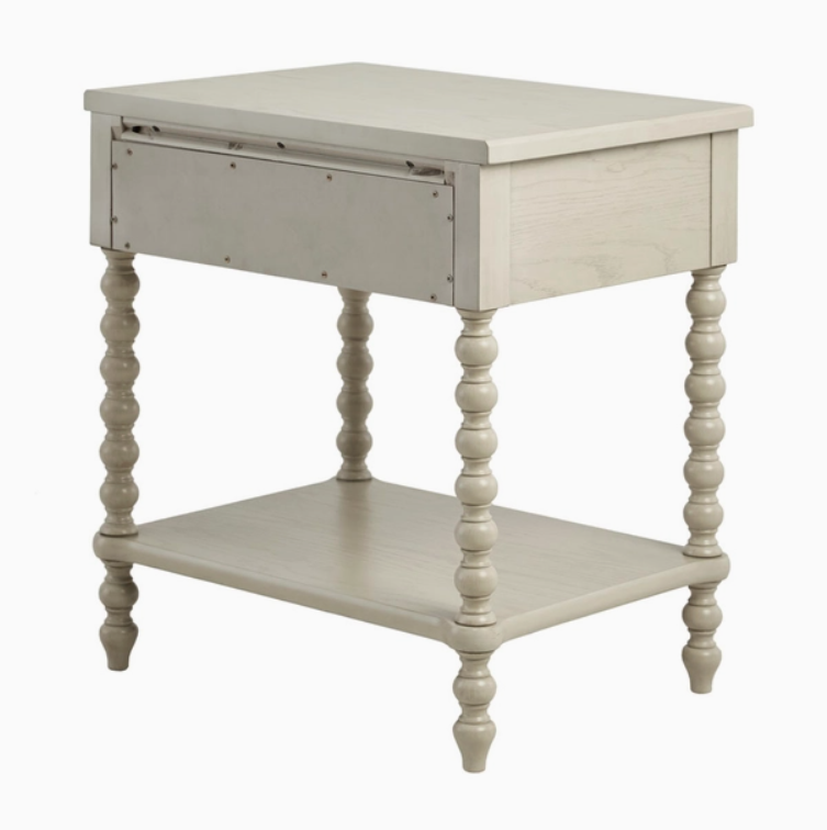 Farmhouse Wood Nightstand with Turned Legs - Cream