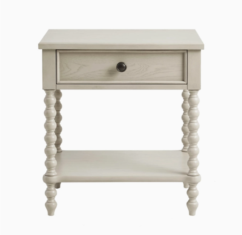 Farmhouse Wood Nightstand with Turned Legs - Cream