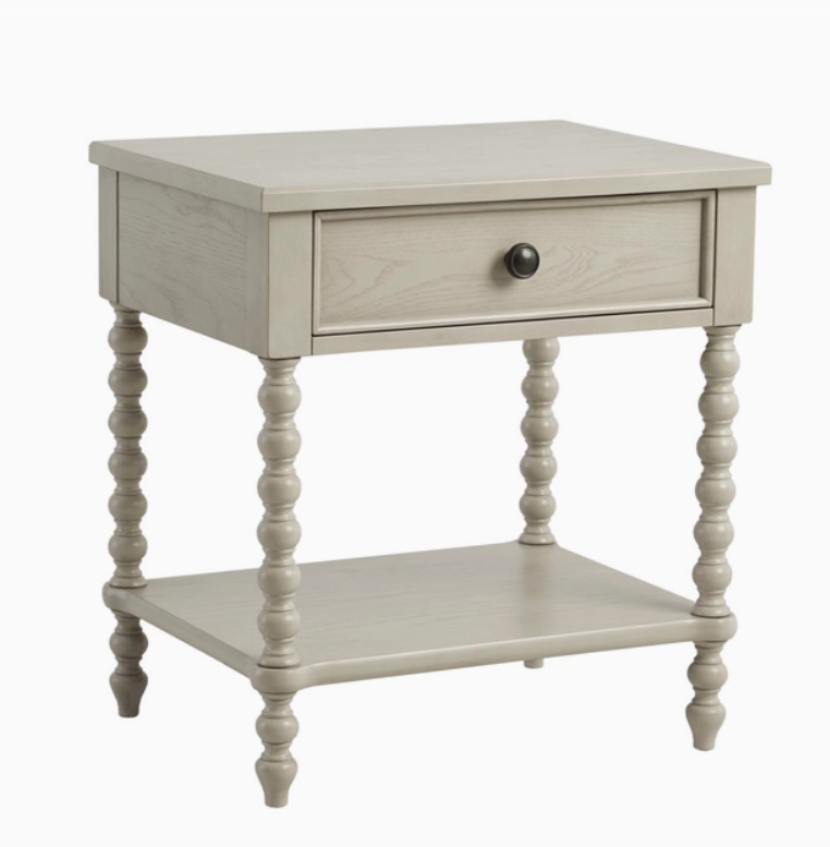 Farmhouse Wood Nightstand with Turned Legs - Cream