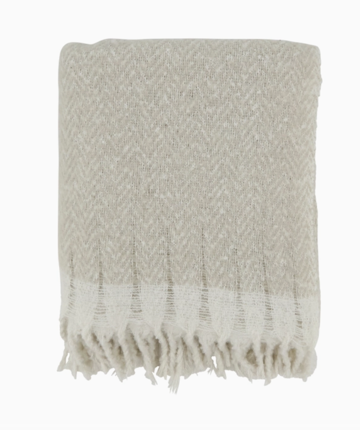 Faux Mohair Herringbone Fringed Throw