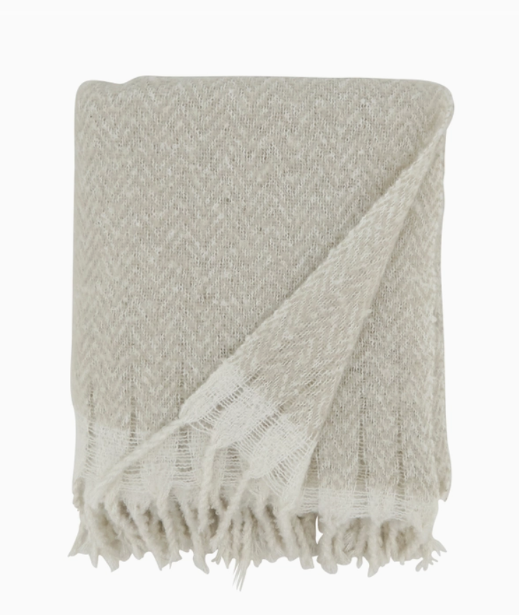 Faux Mohair Herringbone Fringed Throw