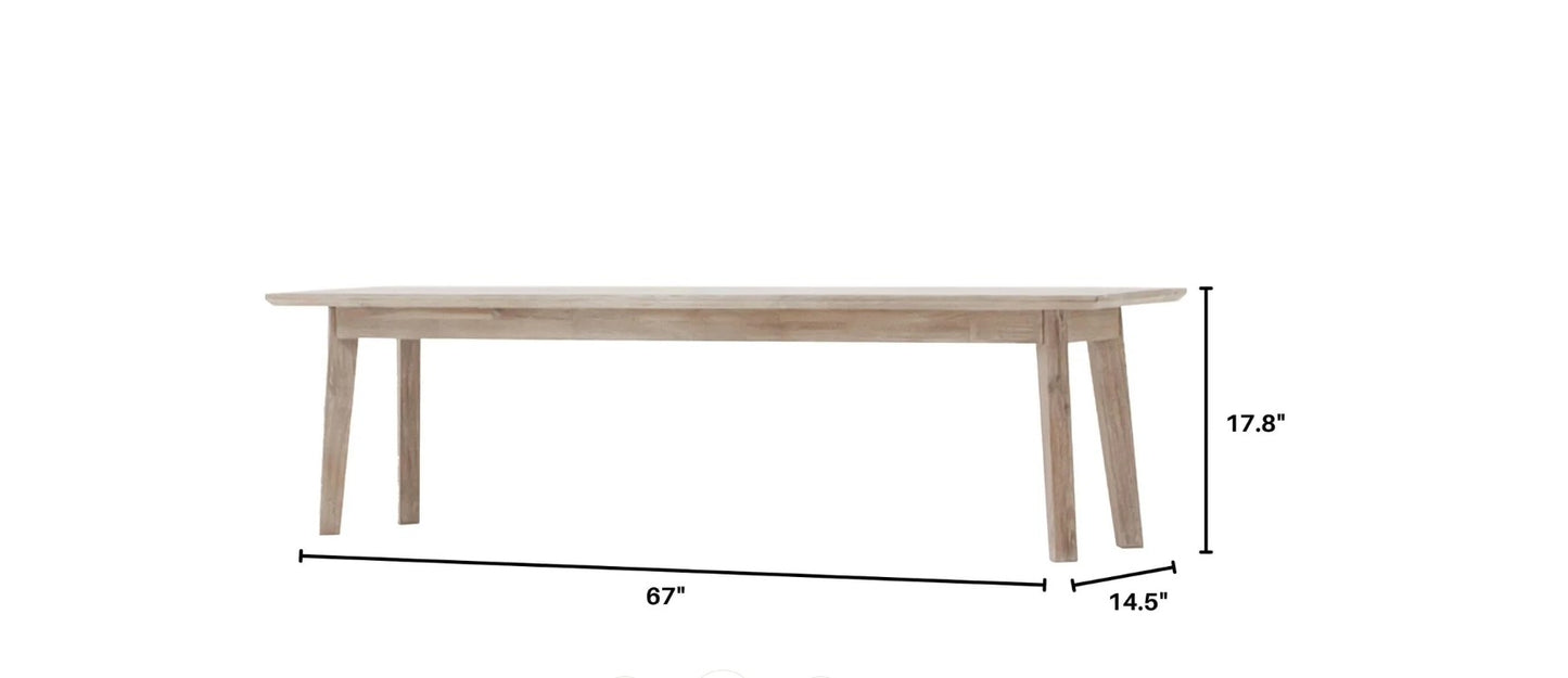 Wooden table with dimensions labeled on a white background